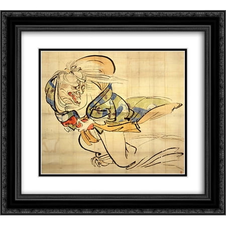 Shibata Zeshin 2x Matted 24x20 Black Ornate Framed Art Print 'The Ibaraki Demon Snatches Back Her Arm'
