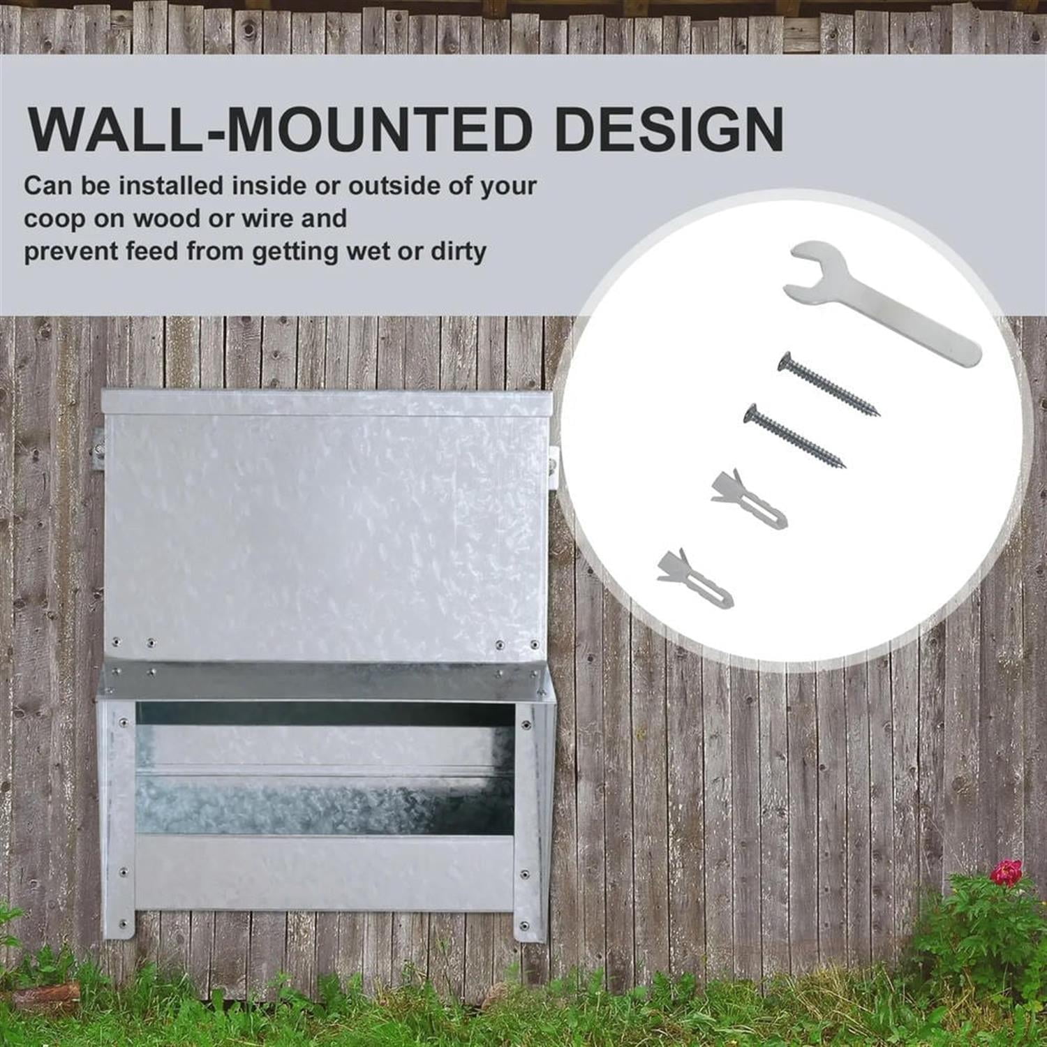 Kadyn Outdoor Automatic Metal Chicken Feeder, Poultry Feeder with Protective Lid for Chickens, Bantams, Pheasants, Holds 13 L of Feed, Silver