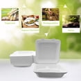 thumbnail image 3 of Three Leaf 9" x 9" 3-Compartment Disposable Bagasse Clamshell 100 Ct Heavy-Duty White Eco-Friendly Biodegradable Compostable Sugarcane Clamshells for Takeout, Catering, and Events, 3 of 6