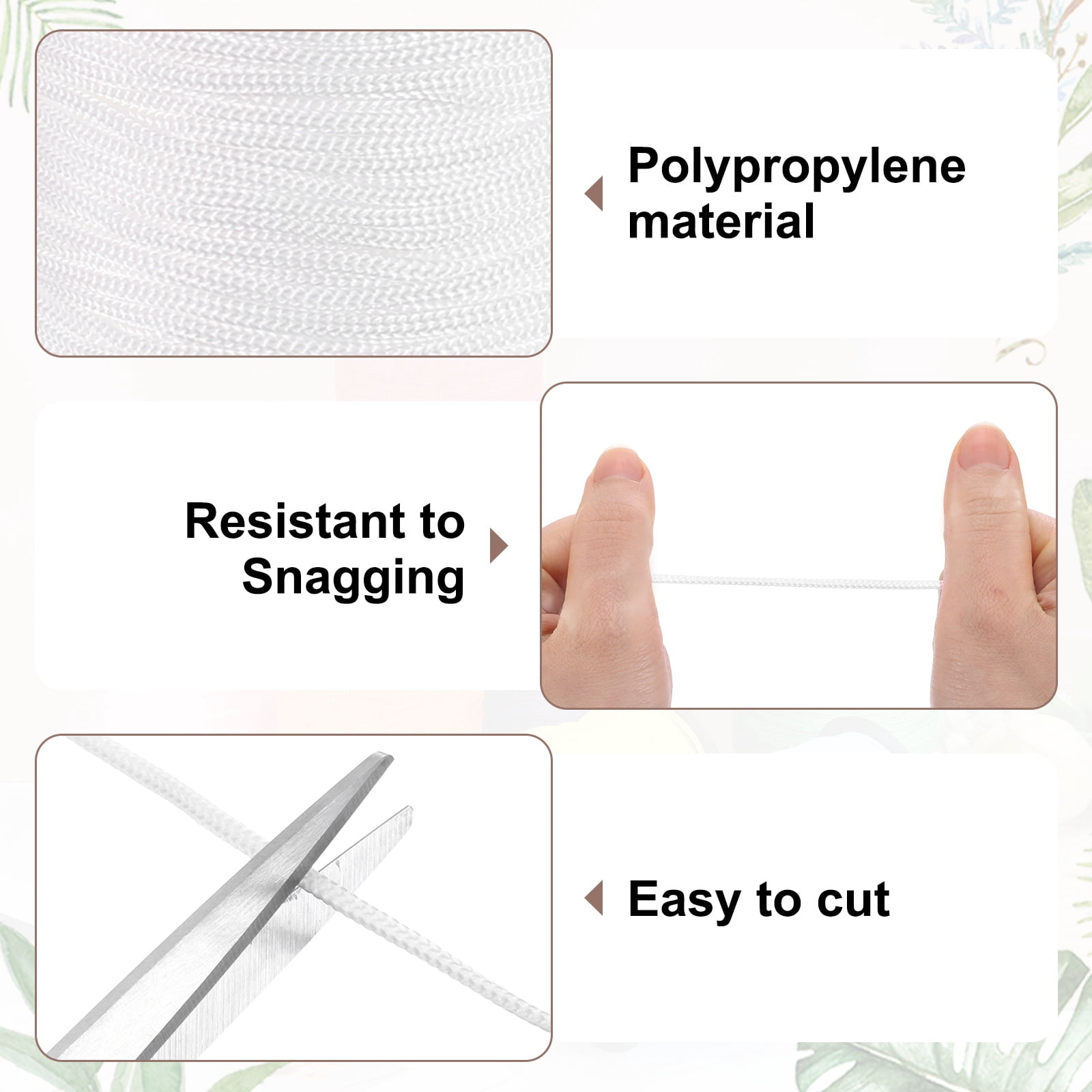 Uxcell 2 Pcs Polyester Macrame Cord, 3mm x 131 Yards Polypropylene Crochet Braided Rope Macrame Yarn for Wall Hangings Bag Craft Knitting, White