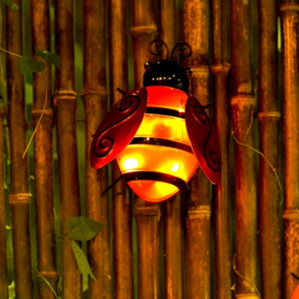Luces de cadena solares, arte de pared de metal, decoración de pared de abejas, luces de abejas solares, luces de abejas con arte de hierro alimentadas por energía solar para jardín al aire libre,