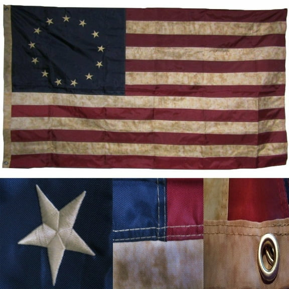 3x5 Embroidered Betsy Ross Vintage Tea Stain Rough Tex 420D SEWN Nylon Flag