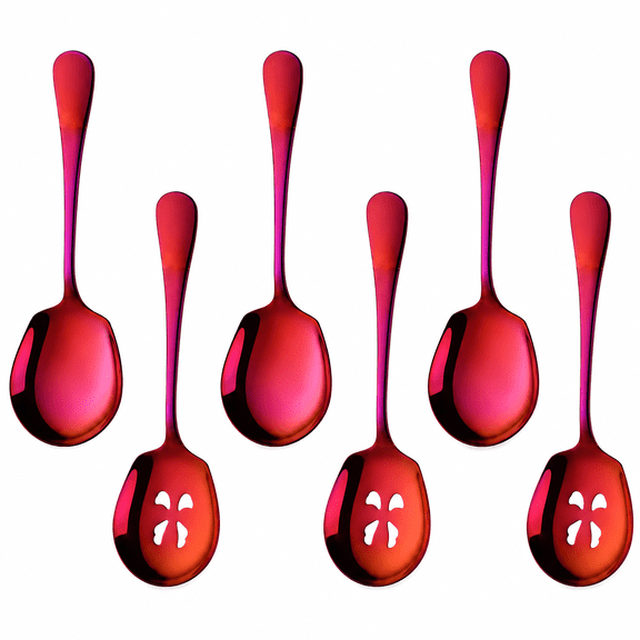 ABCISI Serving Spoon Set Stainless Steel,3 Pcs Serving Spoons and 3 Pcs Slotted Serving Spoons for Kitchen,Mirror Finish Utensils for Salad, Soup, Rice, Pasta, Buffet, Parties and Dinners,Rianbow Red