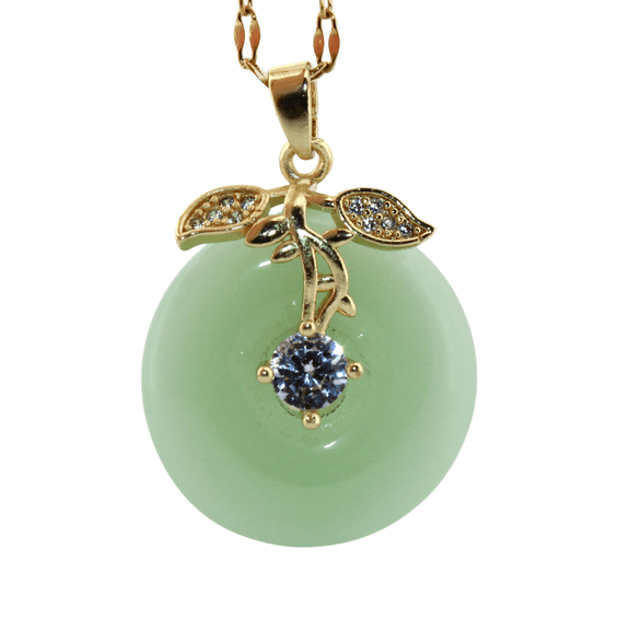 Green Jade & Topaz Leaf Gold Necklace 033
