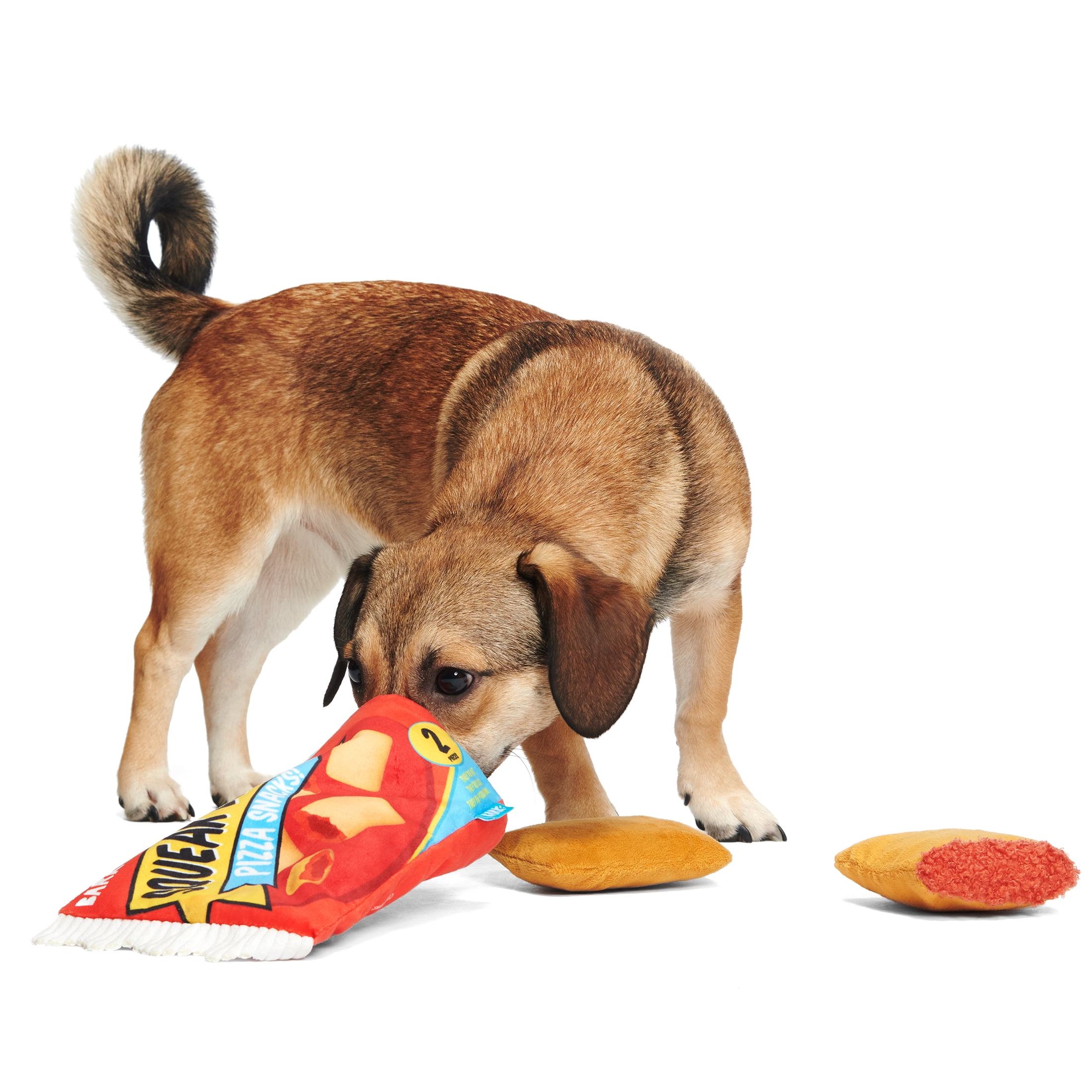 BARK 3-Part Pizza Roll Squeak Lovers Snacks Dog Toy For Medium and Large Dog Sizes
