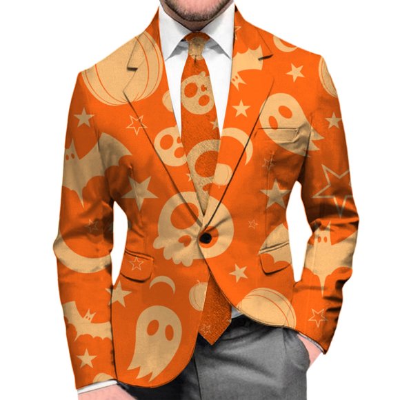 Men's Stylish Halloween Print Suit Jacket for Party Sleep Casual Comfortable Lightweight Formal Wear