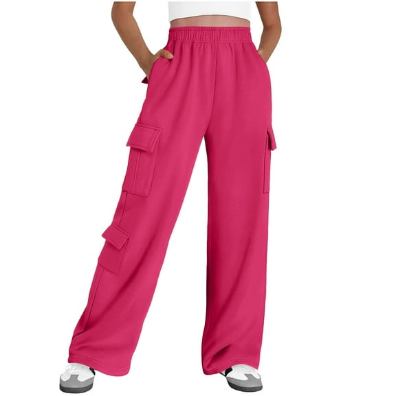 Womens Cargo Sweatpants Baggy Fleece Medium Waisted Joggers Trousers Casual Athletic Long Pants with Multi Pockets (M, Hot Pink)