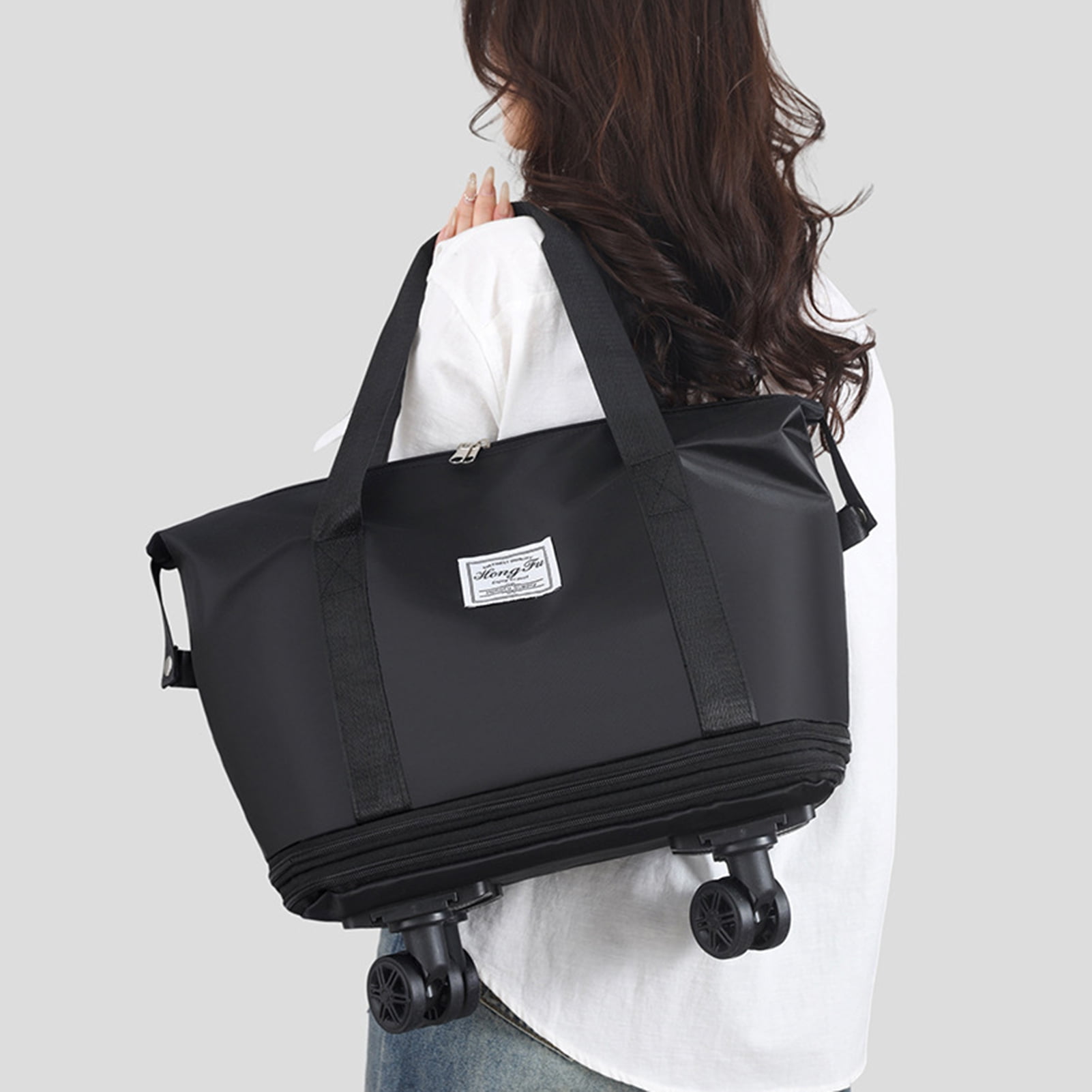 KGJQ Travel Duffel Bag for Women, Rolling Duffle Bag, Expandable Foldable Carry On, Large Weekend Bag with Spinner Wheels, 36-55L