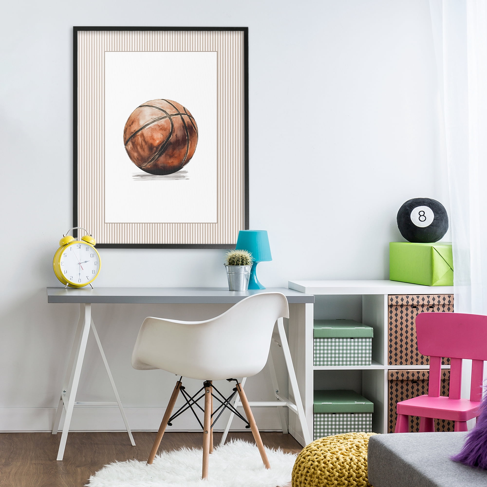 Stupell Industries Vintage Sports Basketball Black Framed Giclee Art, design by Christine Simpson Art