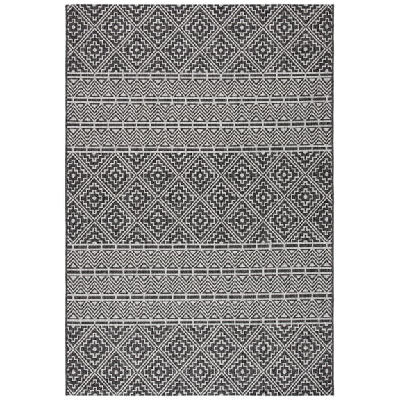 SAFAVIEH Courtyard Karen Geometric Indoor/Outdoor Area Rug, 5'3" x 7'7", Black/Grey