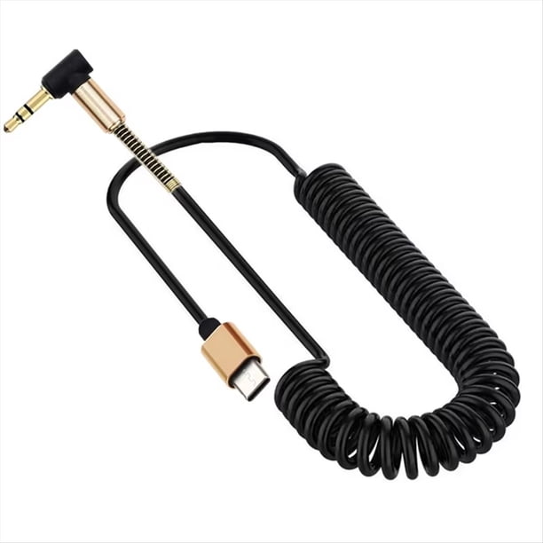 Cable de Extensión USB-C en Espiral de Resorte A 90 Grados de 3,5 mm para Auriculares, Conector Auxiliar de Audio, Estéreo, para Coche, para Smartphone.