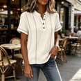 thumbnail image 5 of Henley Shirts for Women Cotton linen Short Sleeve Stitched Dressy Casual Summer Boho Button Tops Loose Fit Tunic Top Work Blouses,XL, 5 of 9