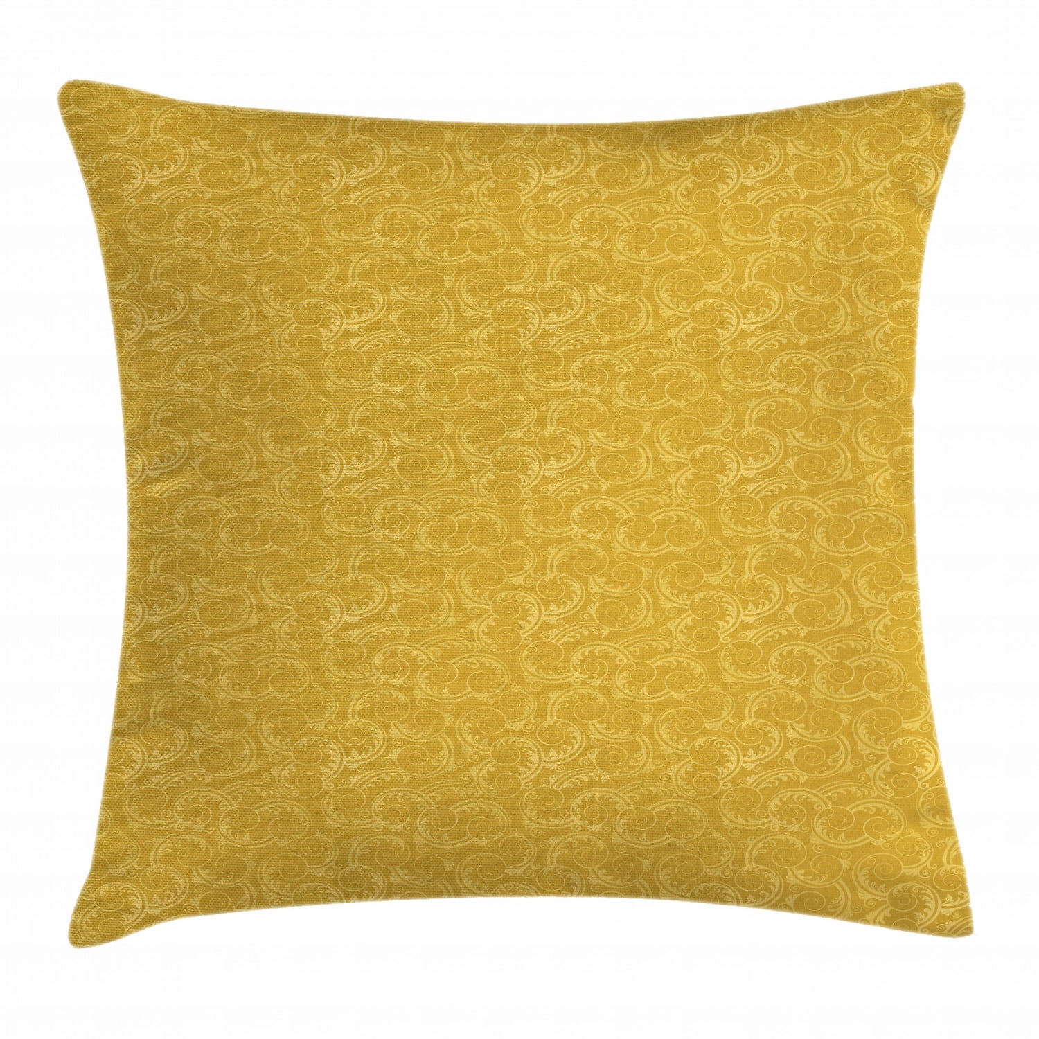 Yellow Damask Throw Pillow Cushion Cover, Silhouette Swirls and Leaves