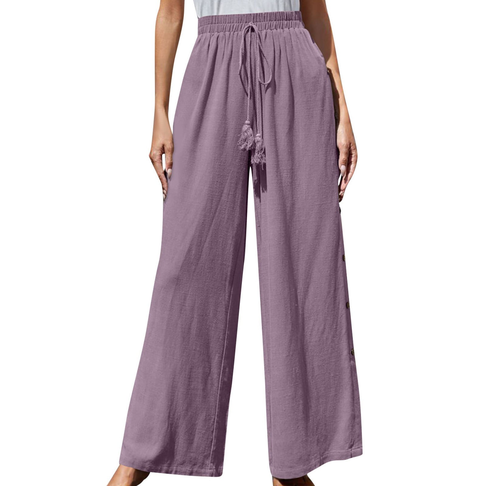 Zkozptok Women's Fashion Side Split Wide Leg Pants Button