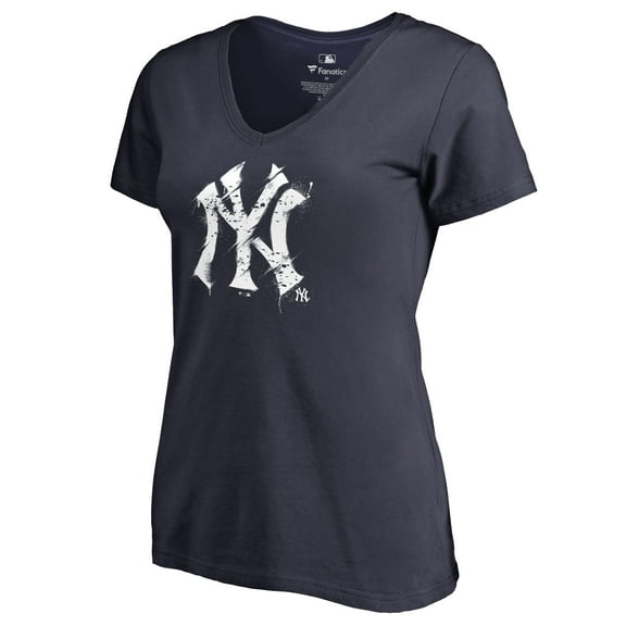 Women's Navy New York Yankees Splatter Logo V-Neck T-Shirt