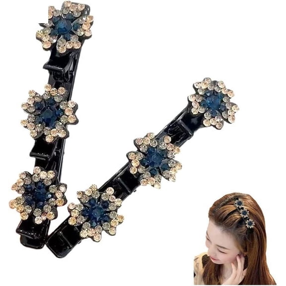 Sparkling Crystal Stone Braided Hair Clips, 2/8PCS Satin Fabric Hair Bands, Rhinestone Hair Clips, Braided Hair Clip with Rhinestones for Women/Girls