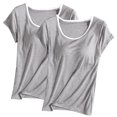 thumbnail image 1 of Pijama de manga corta para mujer, 2 piezas, color liso, cuello redondo, manga corta, con copa acolchada, ropa de casa, pijama de manga corta, pijama de modal para mujer., 1 of 2