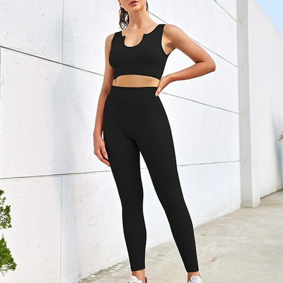 Kiplyki Flash Womens 2 Pieces Joggers Outfits Casual Solid Sleeveless Blouse Pants Sports Set Yoga Suit