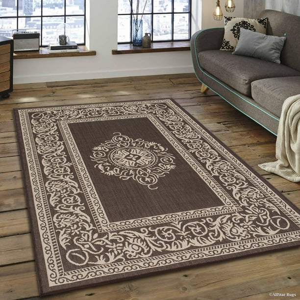 Chocolate Allstar Indoor Outdoor All Weather Rug With Modern Fl Pattern Design 4 11 X 6 12 Com Chocolate Allstar Indoor Outdoor All, Outdoor All Weather Rugs
