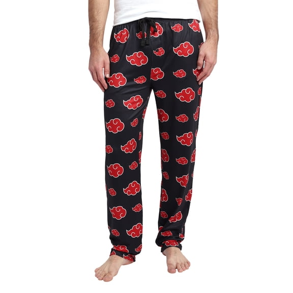 Naruto Shippuden Akatsuki Cloud Symbol AOP Men's Black Sleep Pajama Pants-Medium