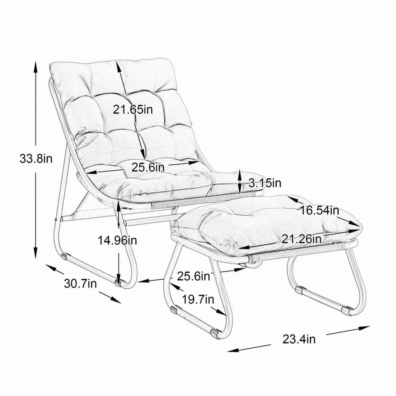 Modern Patio Lounge Chair with Ottoman, Comfy Sling Recliner Chair with Puffy Cushion and Foot Stool for Indoor Outdoor Living Room