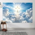 thumbnail image 5 of Christian Cross Backdrop Holy Lights Blue Sky Clouds Stairway Heaven Photography Background Backdrop Paradise Lord Pray Jesus Church Events Easter Banner Decoration Supplies Photo Booth Props,5X3ft, 5 of 5