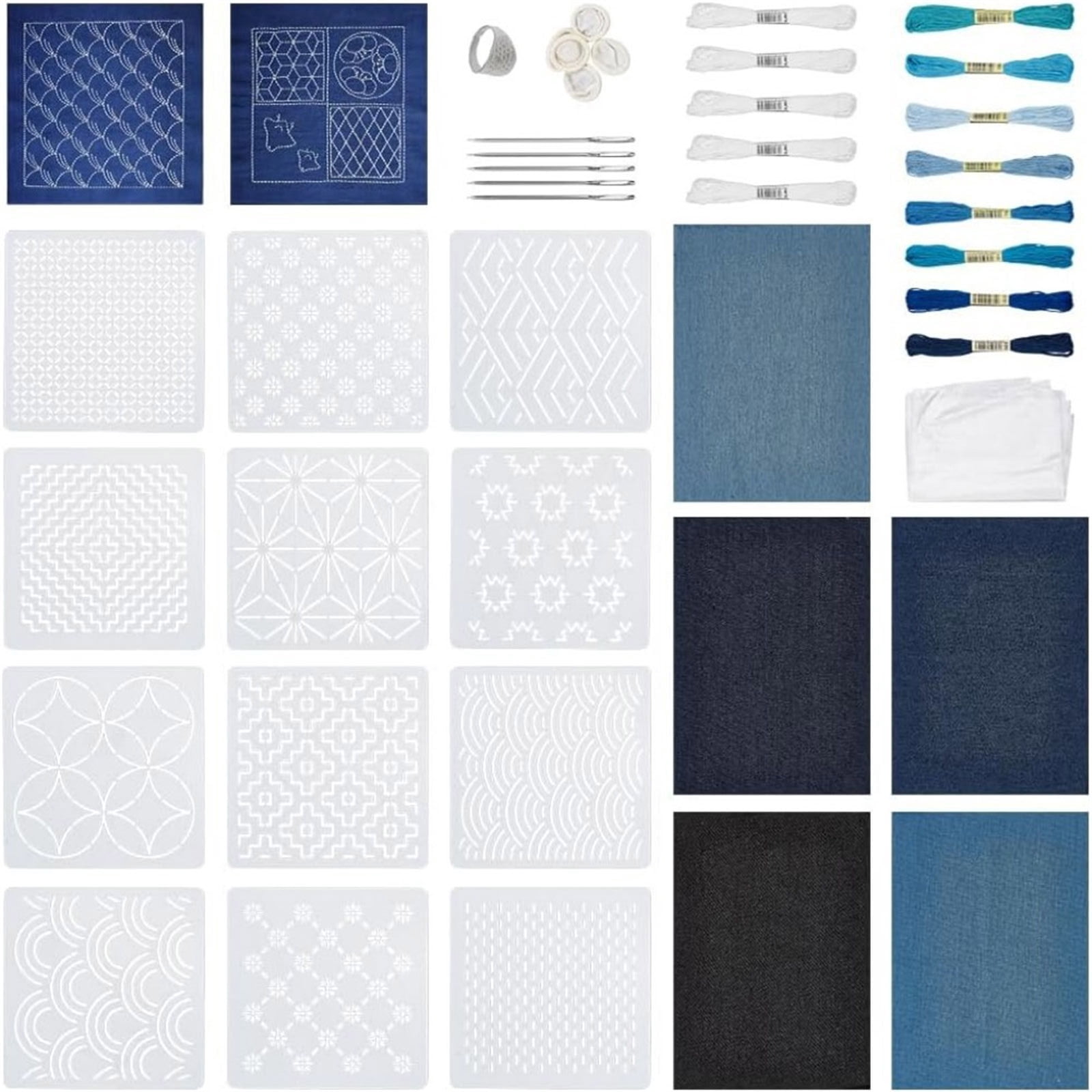 45Pcs Japanese Sashiko Embroidery Set With High Tenacities Thread And Stencils For Craft Projects