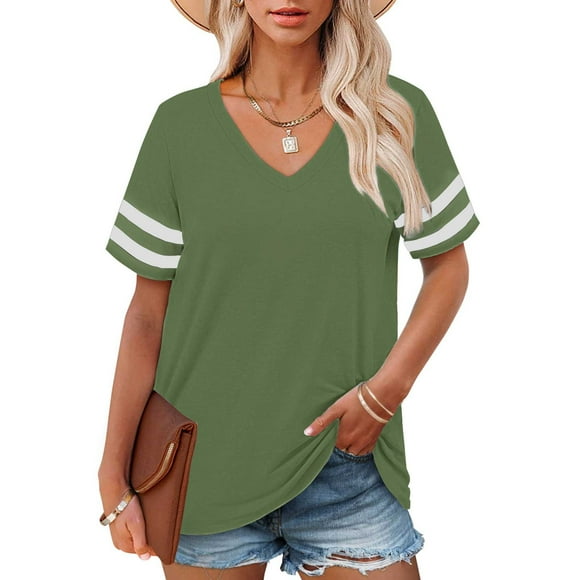 YLHFASHION Plus Size V Neck T Shirts Women Short Sleeve Tops Casual Summer Tshirts Loose Fit Tee Women Clearance Women's Short sleeve T-shirt