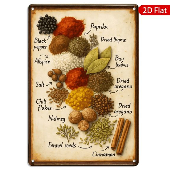 8x12 Inch Metal Wall Art Vintage Spice Herbs Apothecary Kitchen Decor Rectangular Tin Look 1pc for Home Wall Hanging
