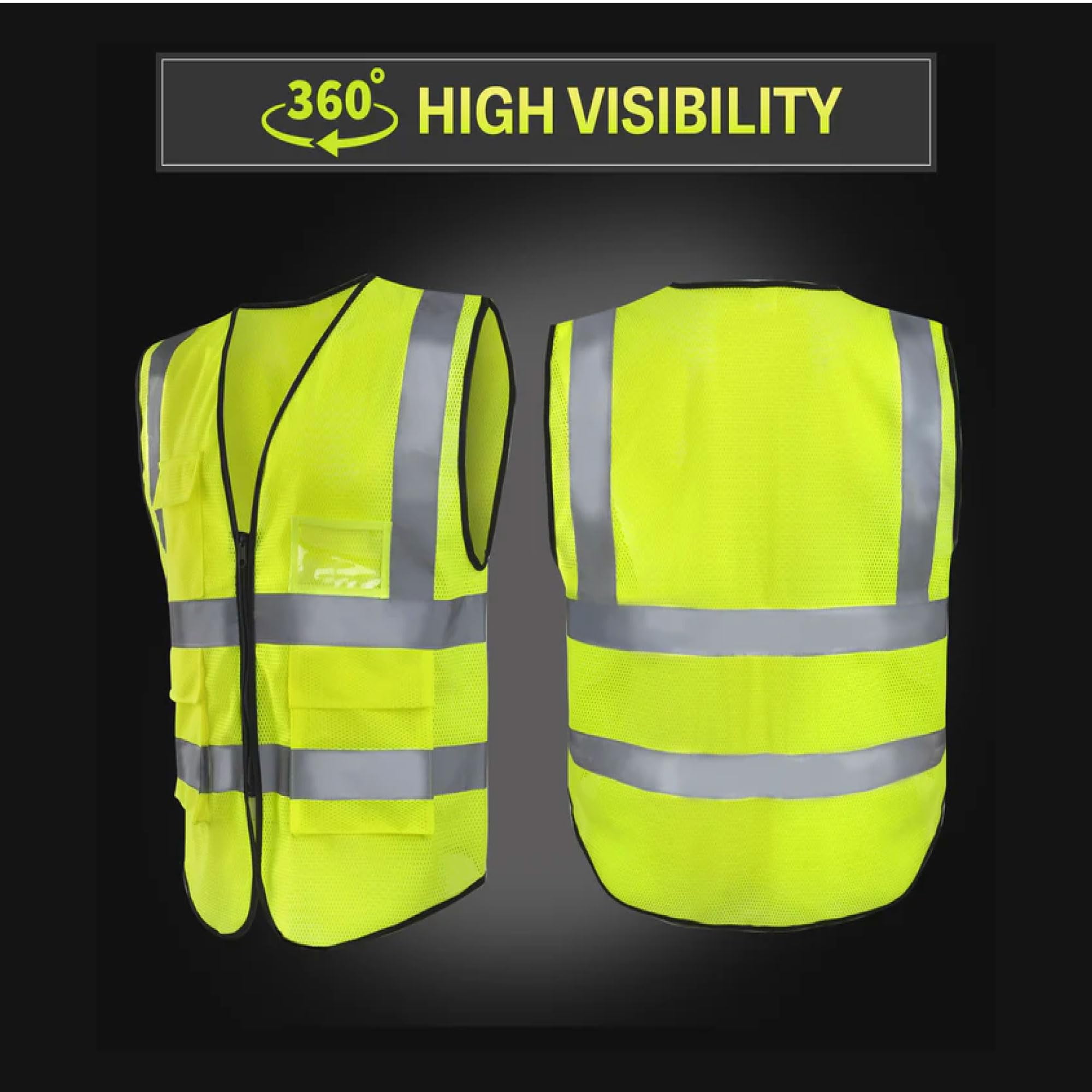 20 Pack of ANSI/ISEA Approved Reflective Yellow High Visibility Construction Safety Vests with Pockets and Zipper Closure for Men and Women