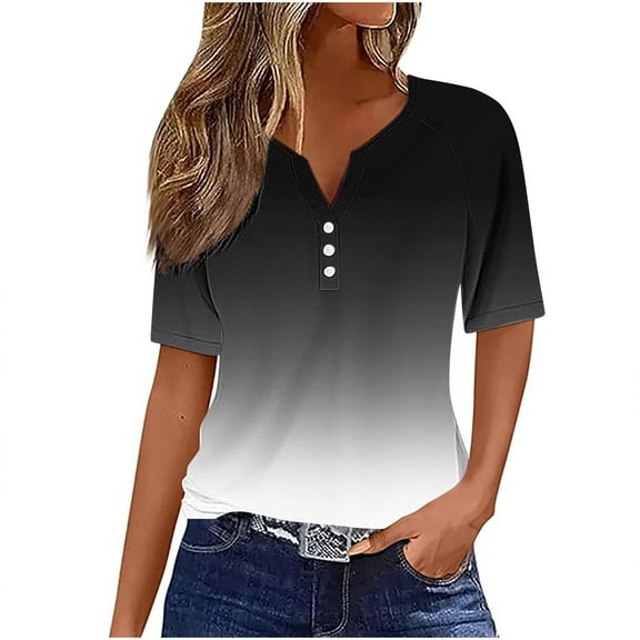 Bovxnpu Womens Summer Tops, Plus Size Casual T Shirt, Women's Casual Gradient Short-sleeved V-Neck Top Blouse XXL