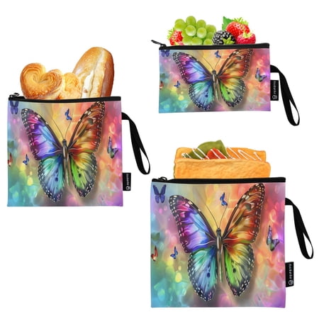 Dailycode Reusable Ziploc Bags Leakproof Sandwich Snack Freezer Bags Rainbow Butterflies 3 pack