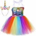 thumbnail image 4 of Disfraz de unicornio para niñas, vestido de tutú con lentejuelas de arcoíris, vestido de princesa para cumpleaños de niñas pequeñas, disfraces de fiesta de carnaval de Halloween para niños, 4 of 5