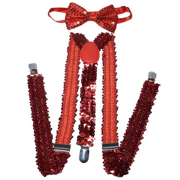 Event & Party Year's Eve Accessories Sequined Suspenders And Bow Glitter Outfit For Carnival Men Women