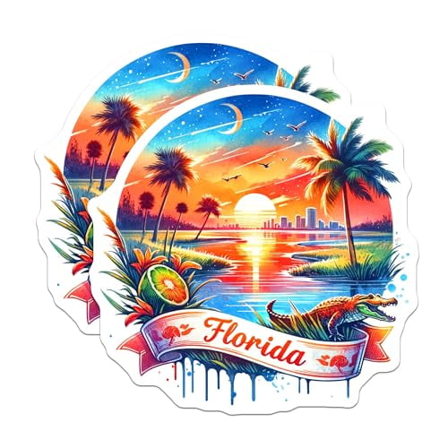 (2 Pack) Florida Sunset Magnets - Tropical Beach Scene - Vibrant Florida Landscape - 5" On Longest Side - for Cars, Fridges, Toolboxes - Made in USA - MAG6659