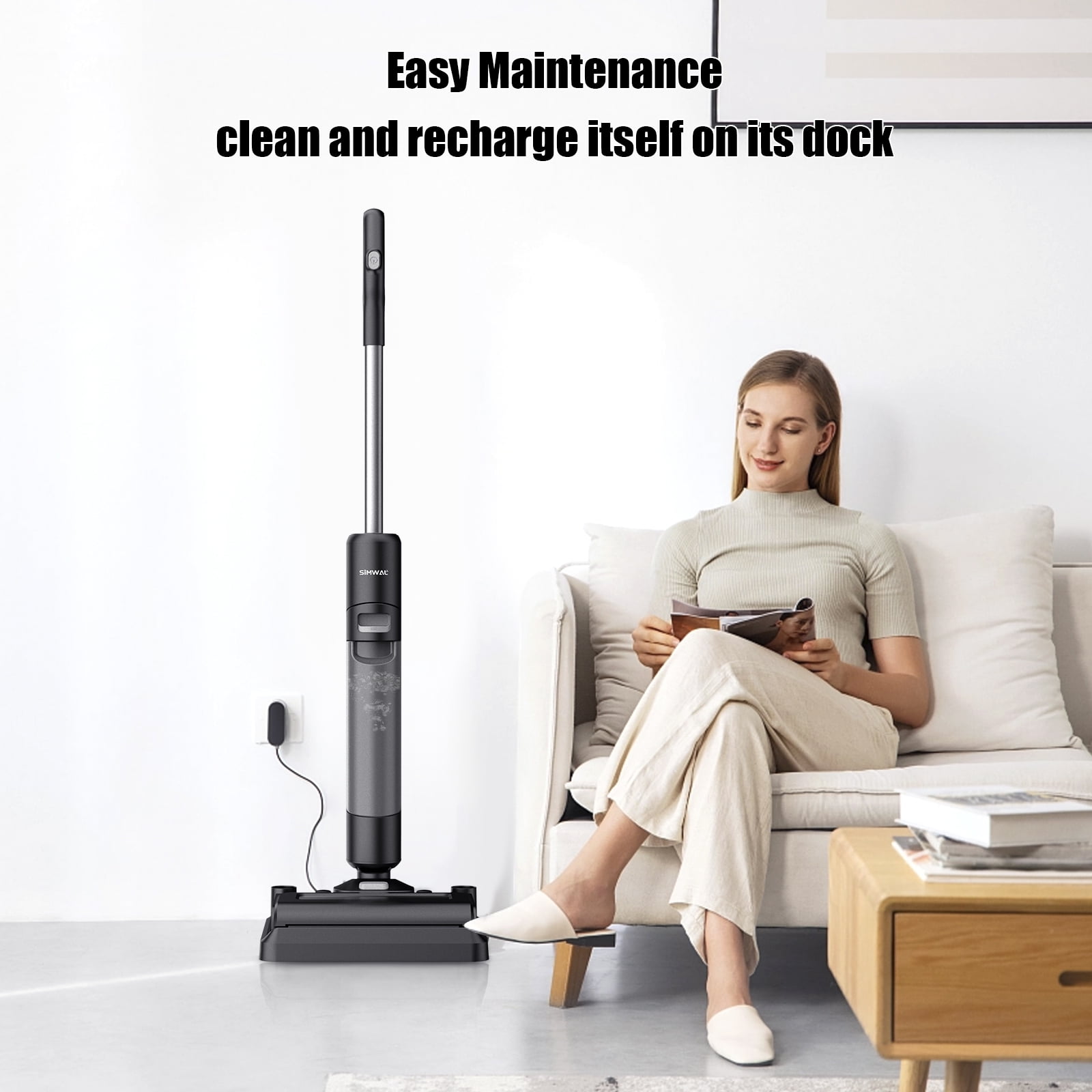 Simwal Wet Dry Vacuum Cleaner,Cordless Floor Cleaner for Sticky Messes and Waste,Smart Vacuum and Mop with Self-Cleaning,Intelligent Recognition for Hard Floor and Area Rugs .Off-White