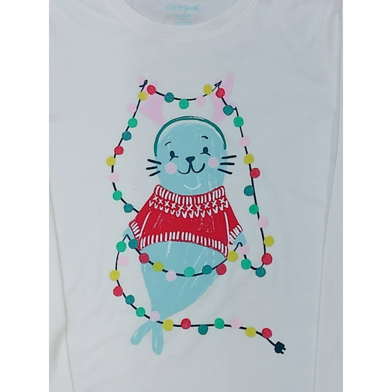 Girls Cream Blue Lighted Seal Long Sleeve T Shirt Christmas Tee Shirt