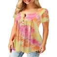 thumbnail image 2 of CHUANK T-Shirts pour Femmes Manches Courtes Col Rond Tunique Boutonnée (Blanc TG), 2 of 4