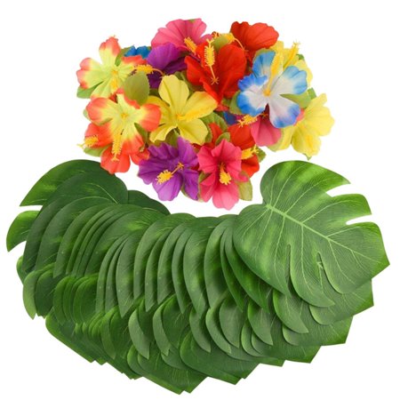 Mnycxen 60PCS Artificial Tropical ImitatiPlant Leaf Hibiscus Hawaiian Party Theme