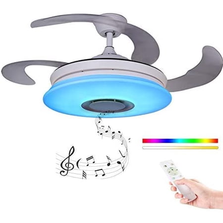 Bluetooth Ceiling Fan Chandelier With Retractable Blades - 42 Inch LED Light, Remote Control, Speaker For Living Room & Bedroom