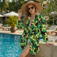 thumbnail image 4 of Xixirimido Black Yellow Camo Green Print Women's Button Down Beach Cover Up Dress Long Sleeve Swimwear Cover Up Casual Loose Shirt Dress for Summer, Size XL, 4 of 7