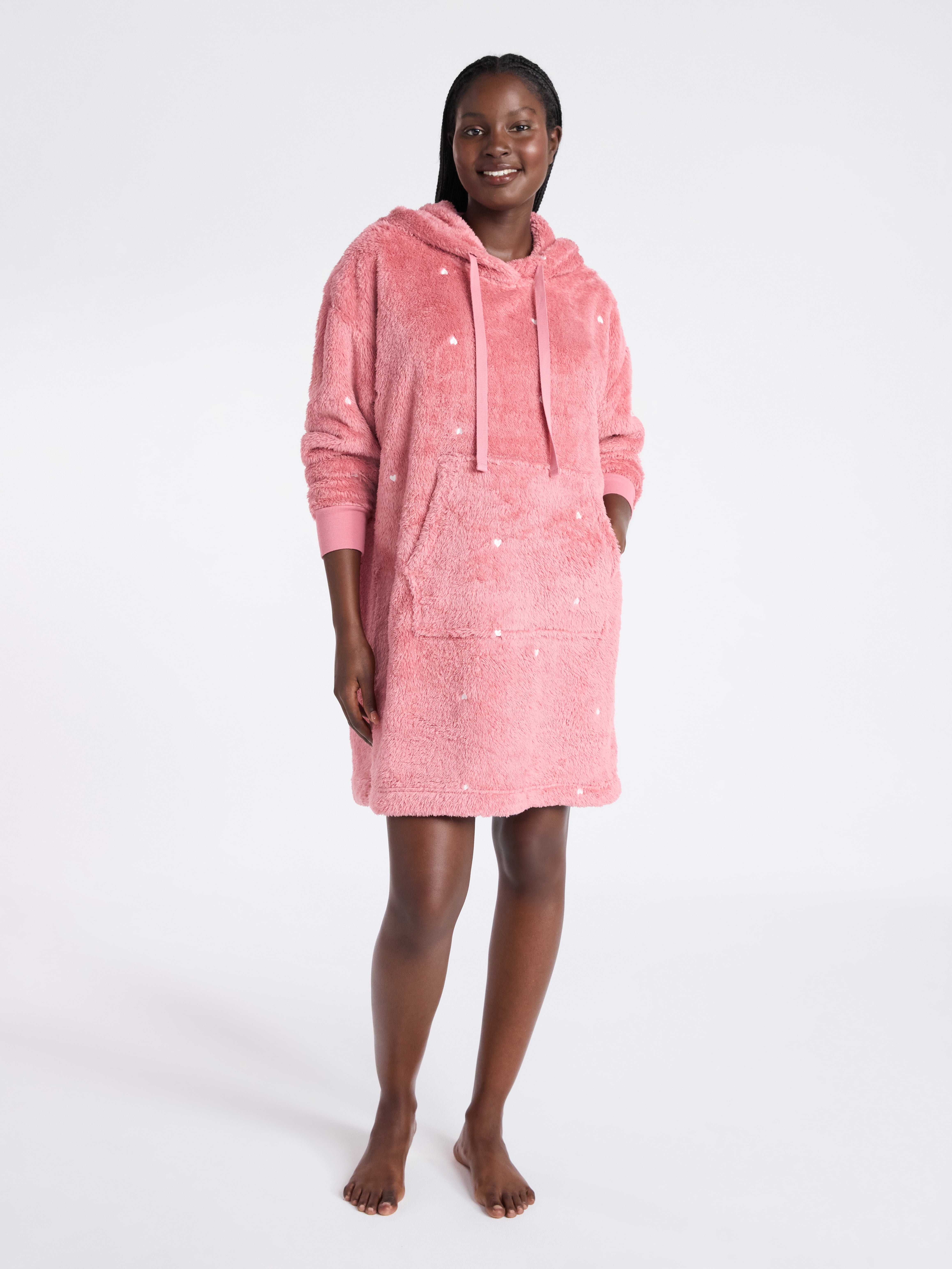 Joyspun Women's Oversized Hooded Plush Lounger, Size XS-3X