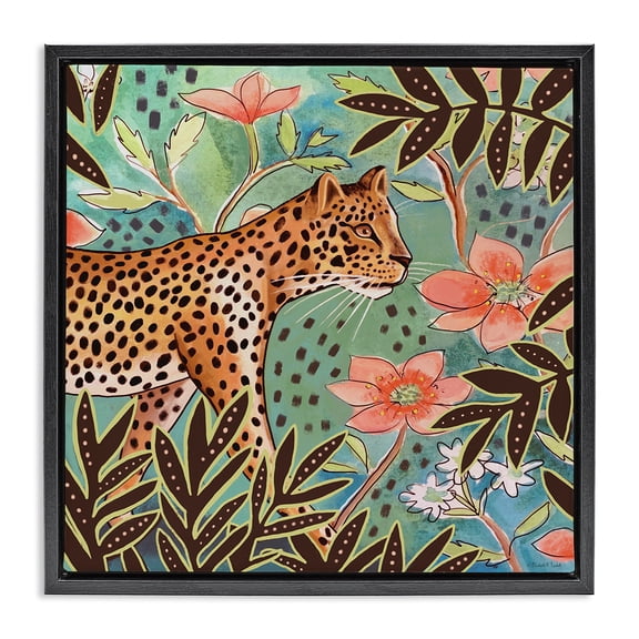 Stupell Industries Eclectic Leopard & Jungle Florals Black Floating Frame Canvas Art, 25 x 25, by Elizabeth Tyndall