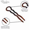 thumbnail image 3 of French Sleek Brown Tortoise Shell Large 3 1/2" Celluloid Made in France Set of 3 Wavy Crink U Shaped Chignon Hair Pins Updo Bun Pin Sticks for Women a, 3 of 5