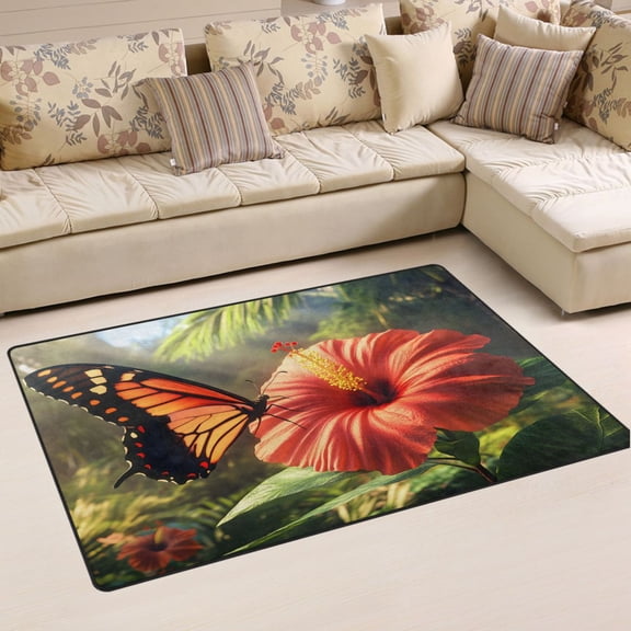 Ryvnso Butterfly on Flowers Area Floor Mat Non-Slip Carpet Soft Rugs Doormats 31" x 20"