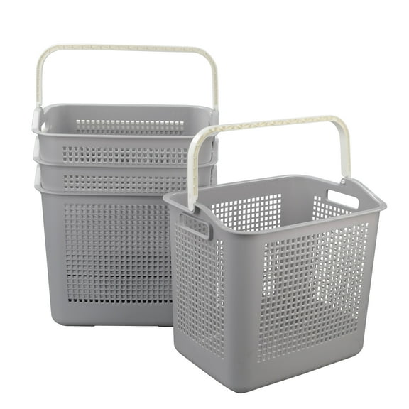Morcte 4-Pack Plastic Laundry Hamper with Handles, 35 L Dirty Clothes Storage Basket, Gray