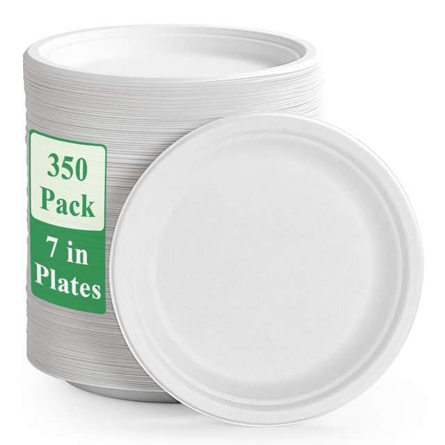 Platos de papel Vplus, 350 unidades, 18 cm, 100% bagazo compostable
