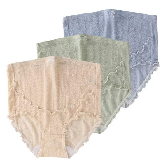 3-Pack High Waist Maternity Lace Panties Pregnant Ruffled Trim Cotton Underwear Pregnancy Briefs