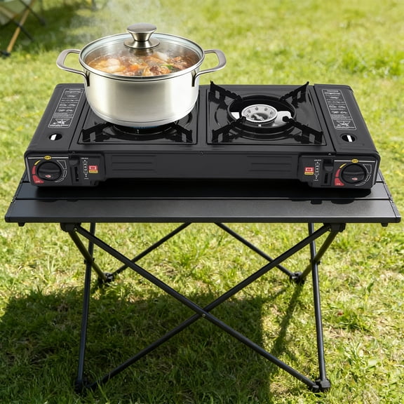 Haraisyo Portable 2-Burner Tabletop Camping Gas Stove, Dual Fuel (Butane & LPG/Propane), w/ Overpressure Safety Valve, Carrying Case, 2500W Per Burner, for Picnics, Yard Parties, Patios & RVs
