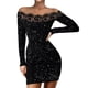 thumbnail image 1 of Moda mujer fuga hombro manga larga encaje costura delgado fiesta Club vestidos Pompotops  hdfakjf2169, 1 of 9